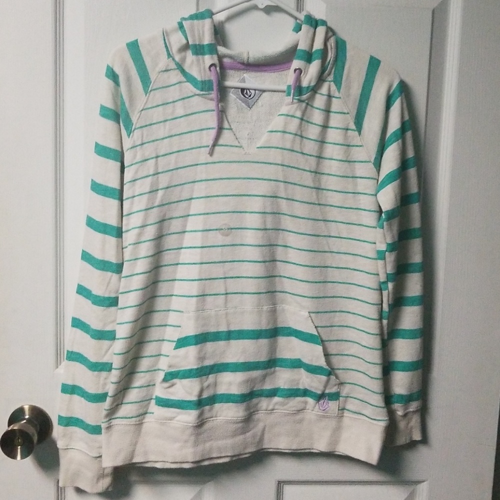 New volcom striped hoodie sweatshirt pullover sweater jacket small